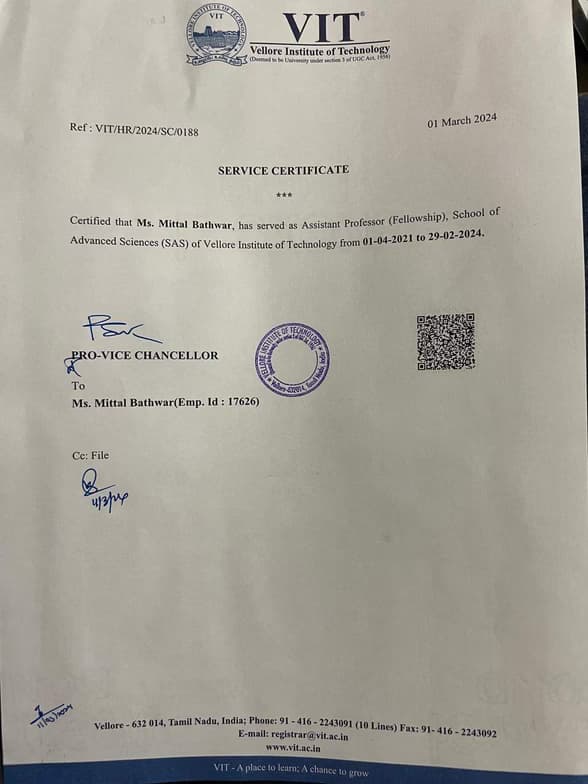 Verified degree or teaching certification of Mittal