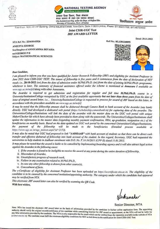 Verified degree or teaching certification of Aneetta