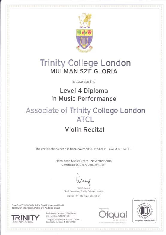 Verified degree or teaching certification of Gloria