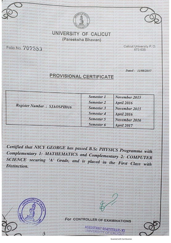 Verified degree or teaching certification of Nicy