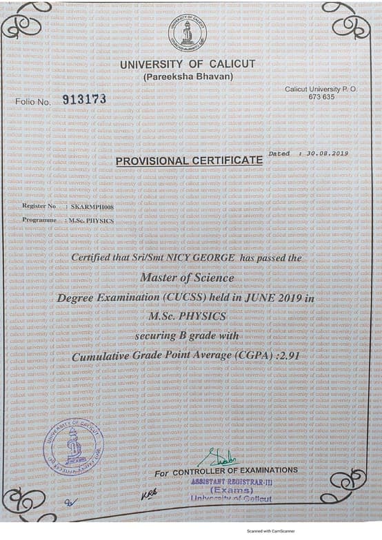 Verified degree or teaching certification of Nicy