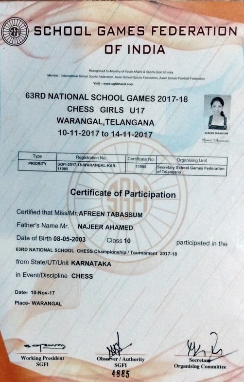 Verified degree or teaching certification of Afreen