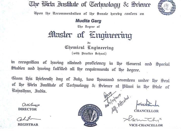 Verified degree or teaching certification of Mudita
