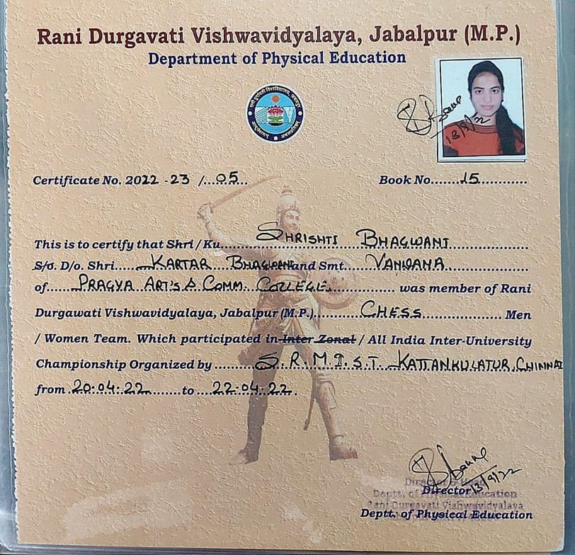 Verified degree or teaching certification of Shrishti