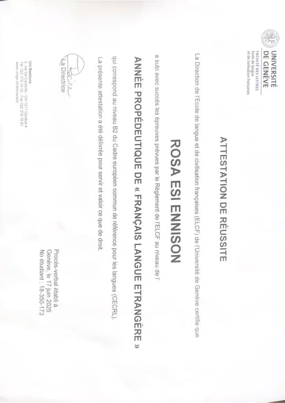 Verified degree or teaching certification of Rosa