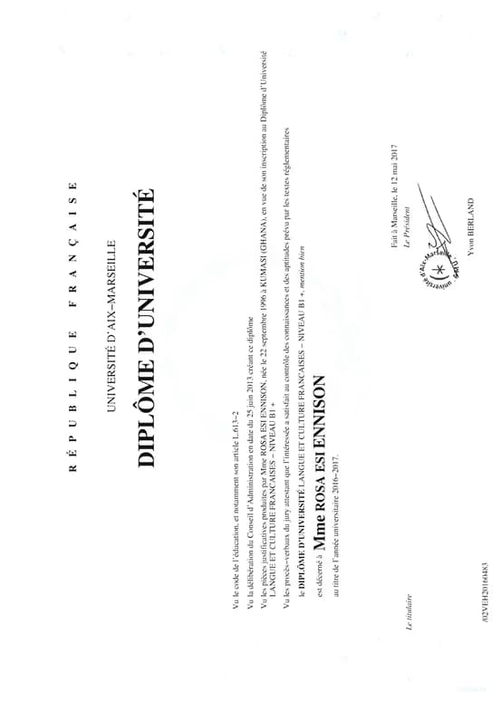 Verified degree or teaching certification of Rosa