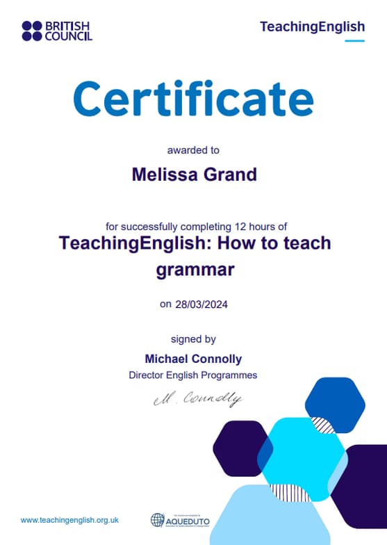 Verified degree or teaching certification of Melissa