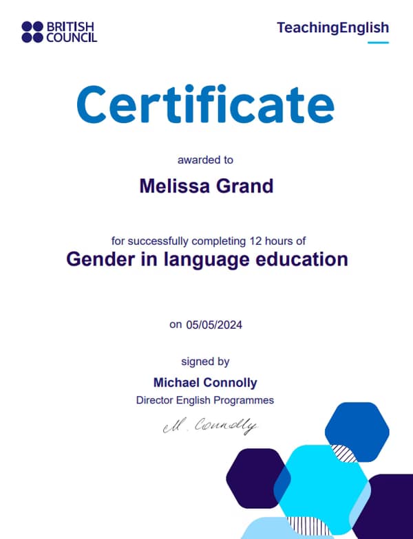 Verified degree or teaching certification of Melissa