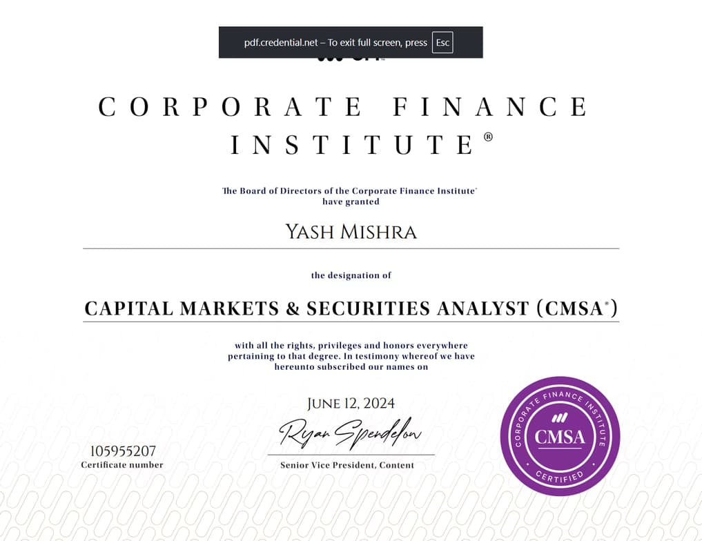 Verified degree or teaching certification of Yash