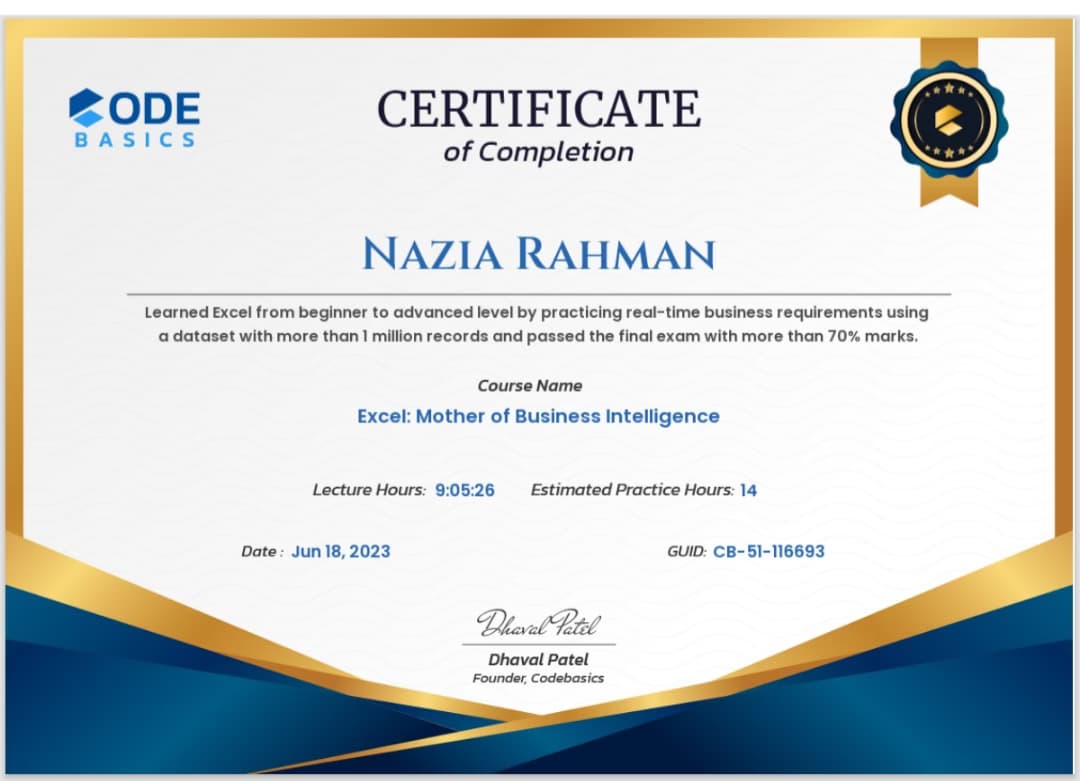 Verified degree or teaching certification of Nazia