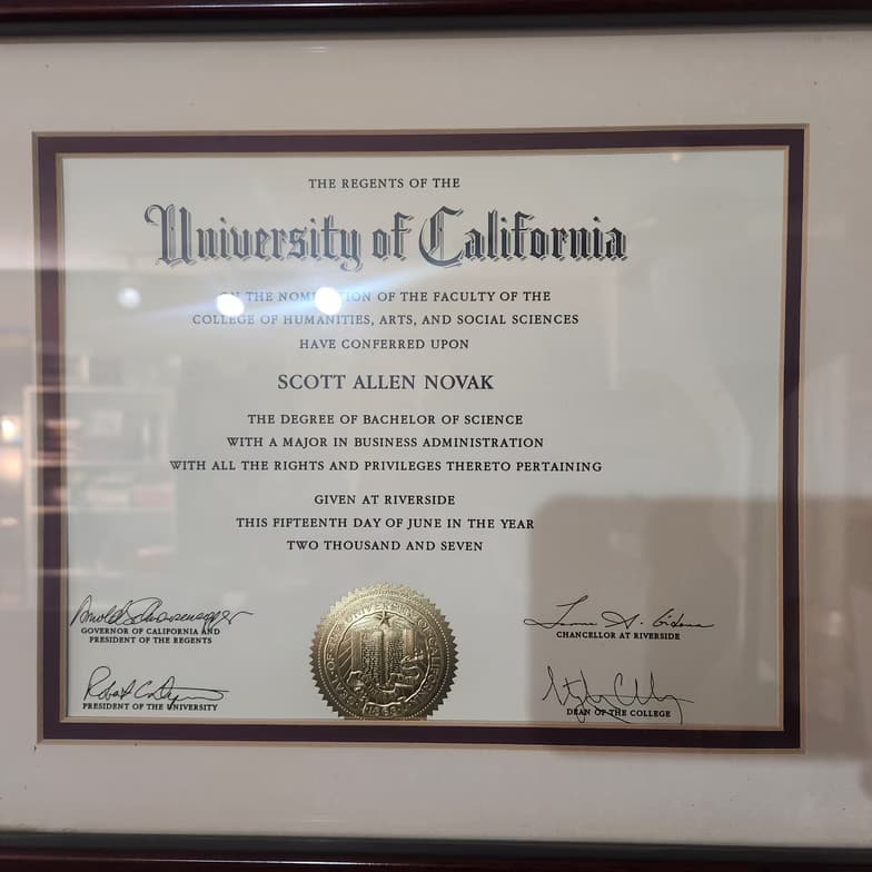 Verified degree or teaching certification of Scott