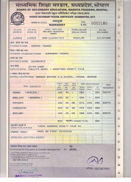 Verified degree or teaching certification of Deepak