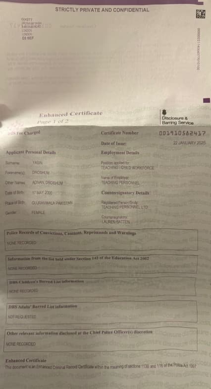 Verified degree or teaching certification of Droshum