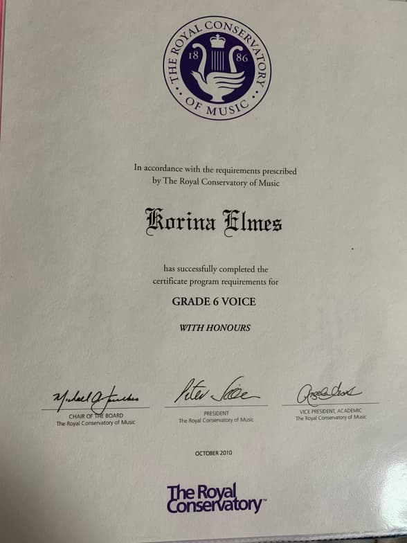 Verified degree or teaching certification of Korina