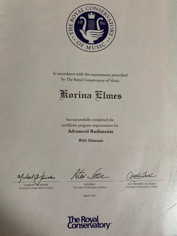 Verified degree or teaching certification of Korina