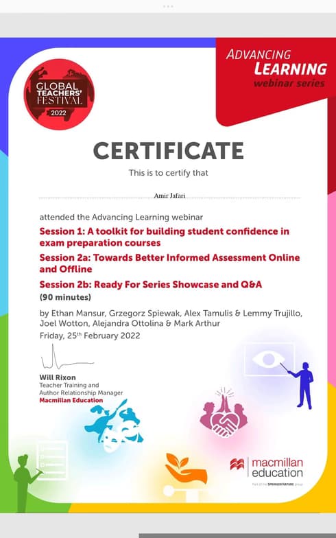 Verified degree or teaching certification of Amir