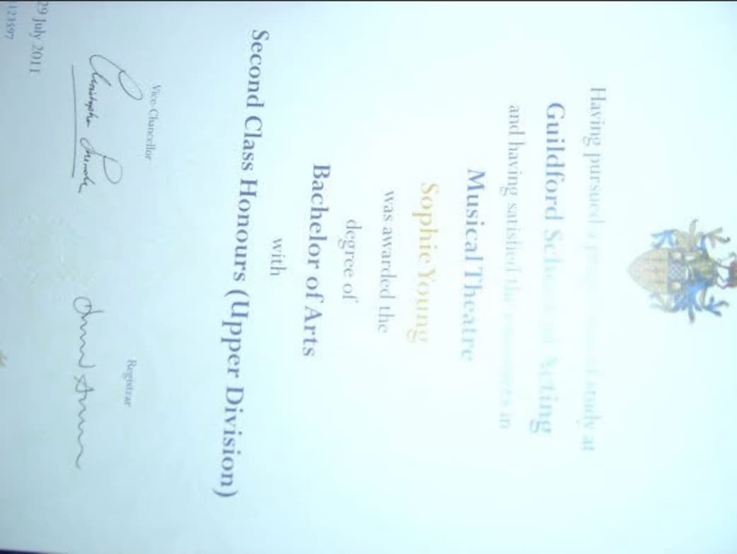 Verified degree or teaching certification of Sophie