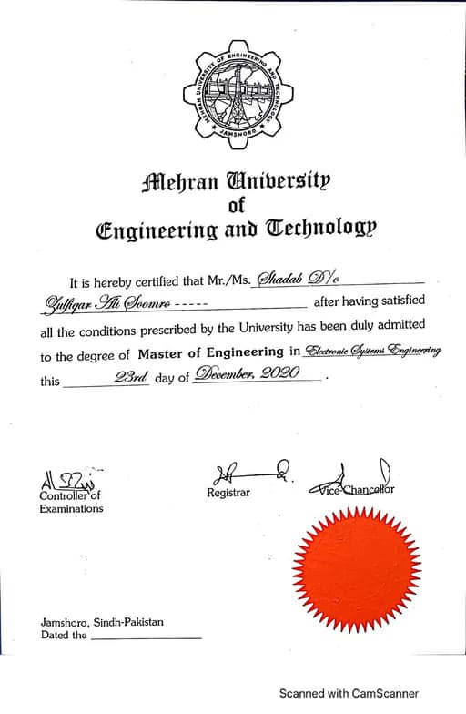 Verified degree or teaching certification of Shadab