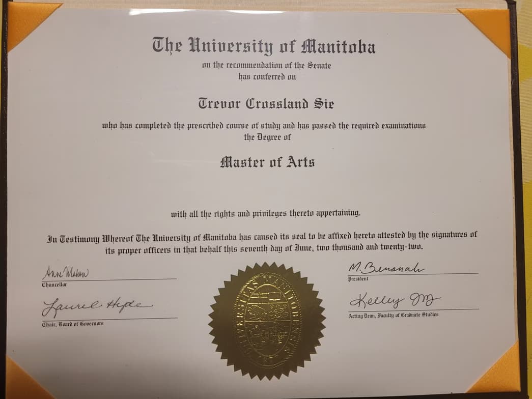 Verified degree or teaching certification of Trevor