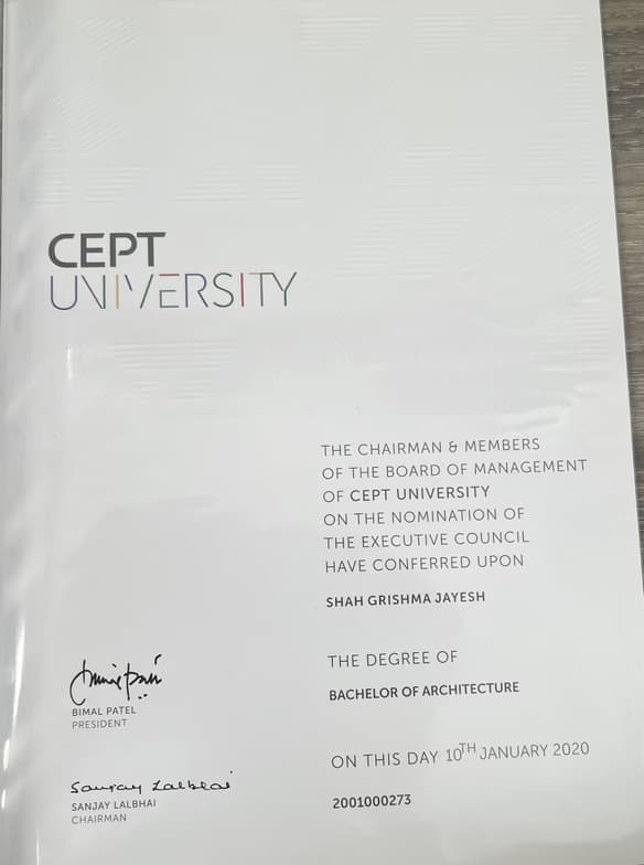 Verified degree or teaching certification of Grishma