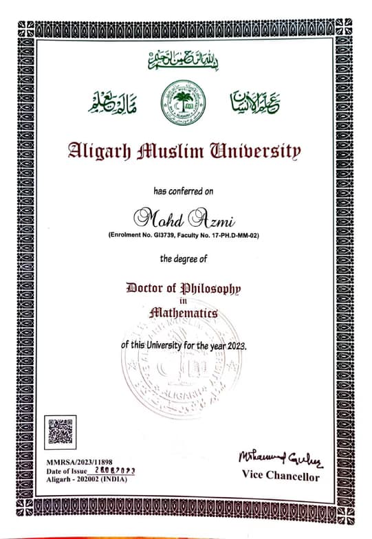 Verified degree or teaching certification of Mohd