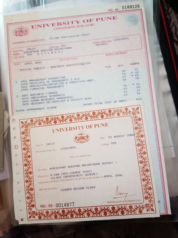 Verified degree or teaching certification of Dr Shripad