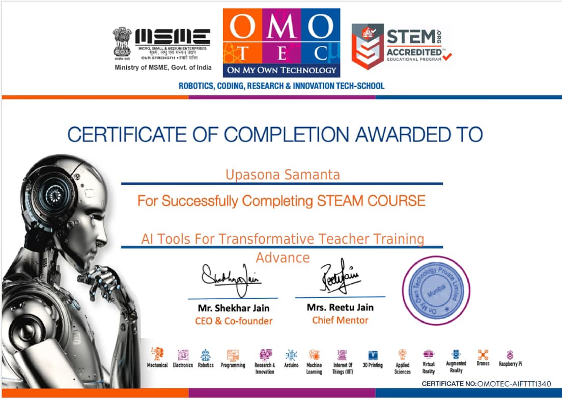 Verified degree or teaching certification of Upasona