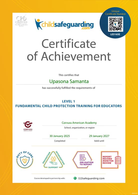 Verified degree or teaching certification of Upasona