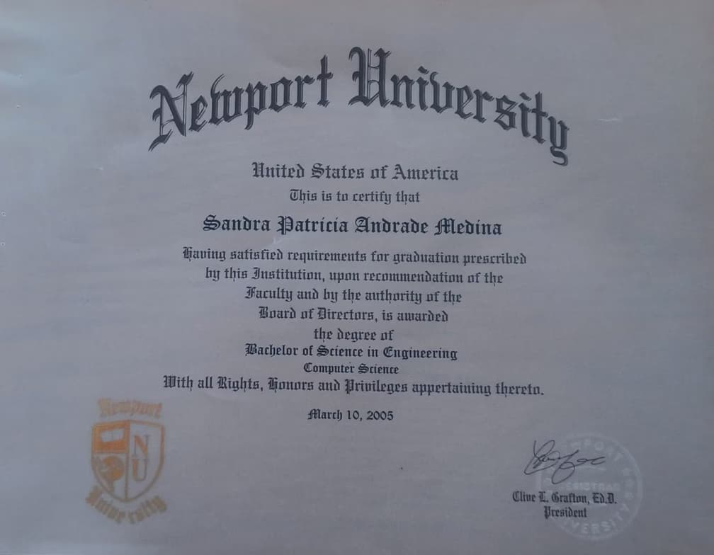 Verified degree or teaching certification of Sandra
