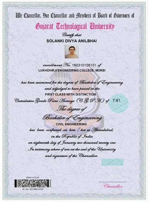 Verified degree or teaching certification of Divya