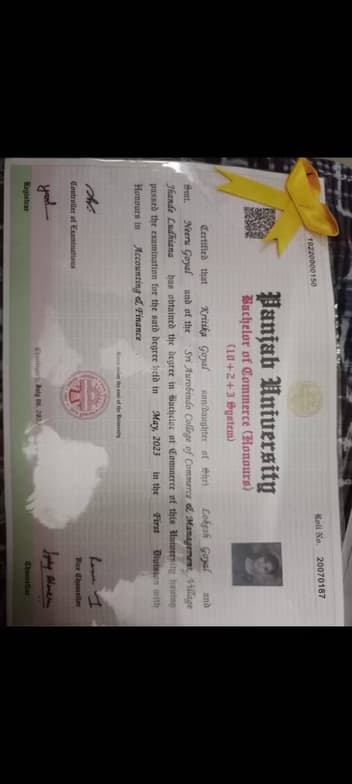 Verified degree or teaching certification of Kritika