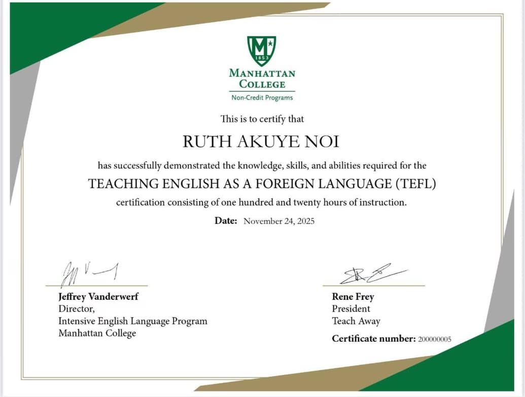 Verified degree or teaching certification of Ruth