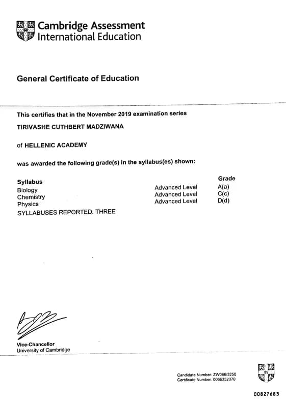 Graduation ceremony photo of Tirivashe