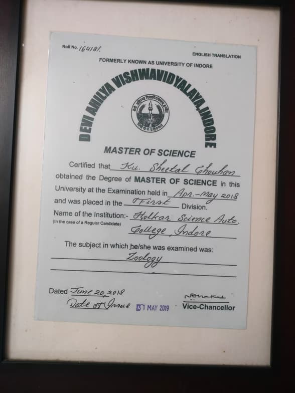 Verified degree or teaching certification of Sheetal