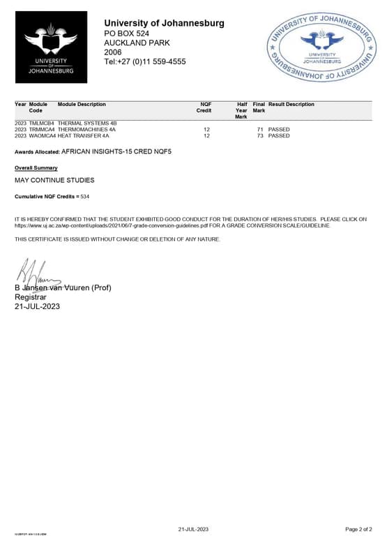 Verified degree or teaching certification of Kudzanai