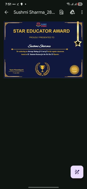 Verified degree or teaching certification of Sushmi