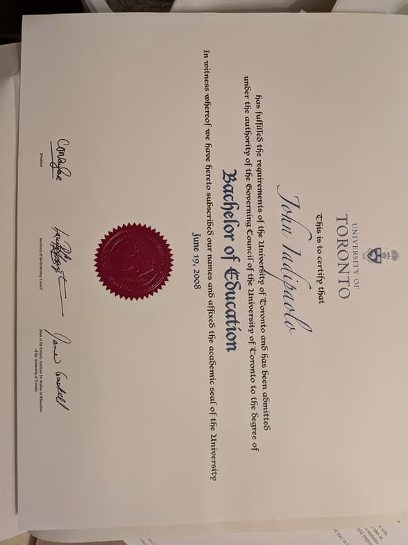 Verified degree or teaching certification of John