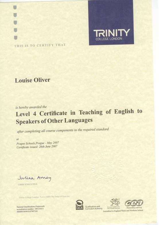 Verified degree or teaching certification of Louise