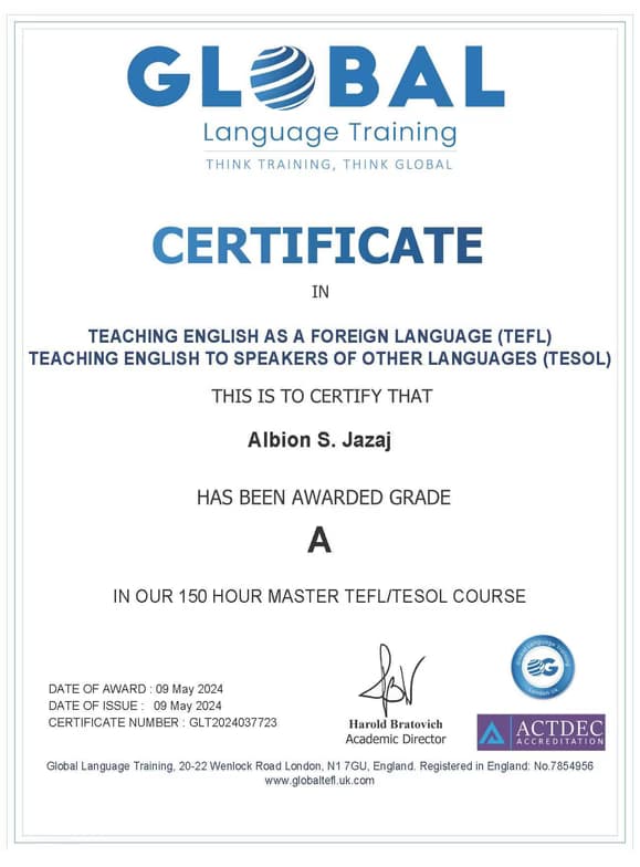Verified degree or teaching certification of Albion
