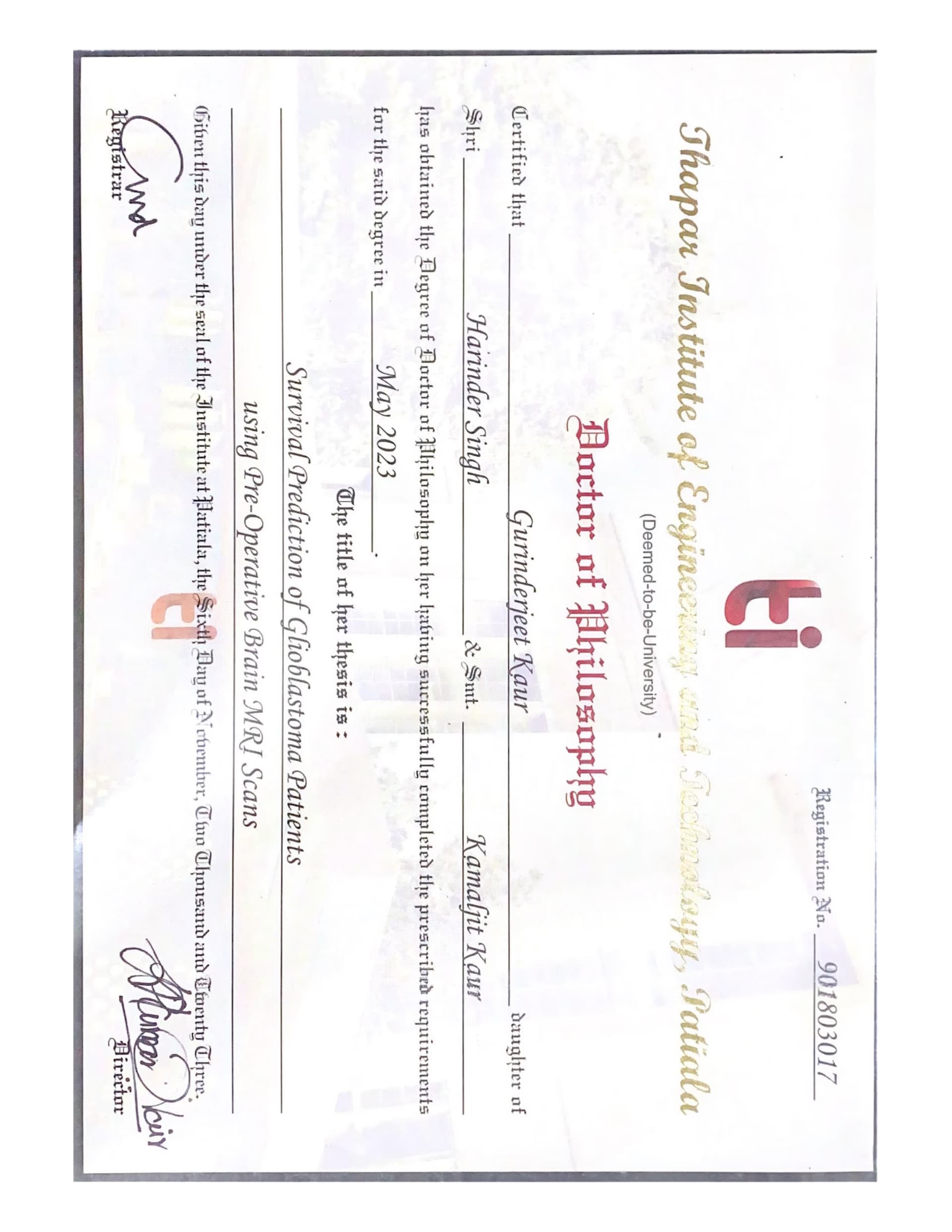 Dr. Gurinderjeet graduated from Thapar Institute of Engineering and Technology India