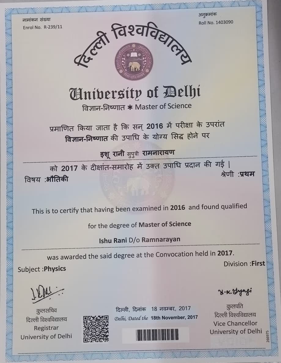 Ishu graduated from UNIVERSITY OF DELHI