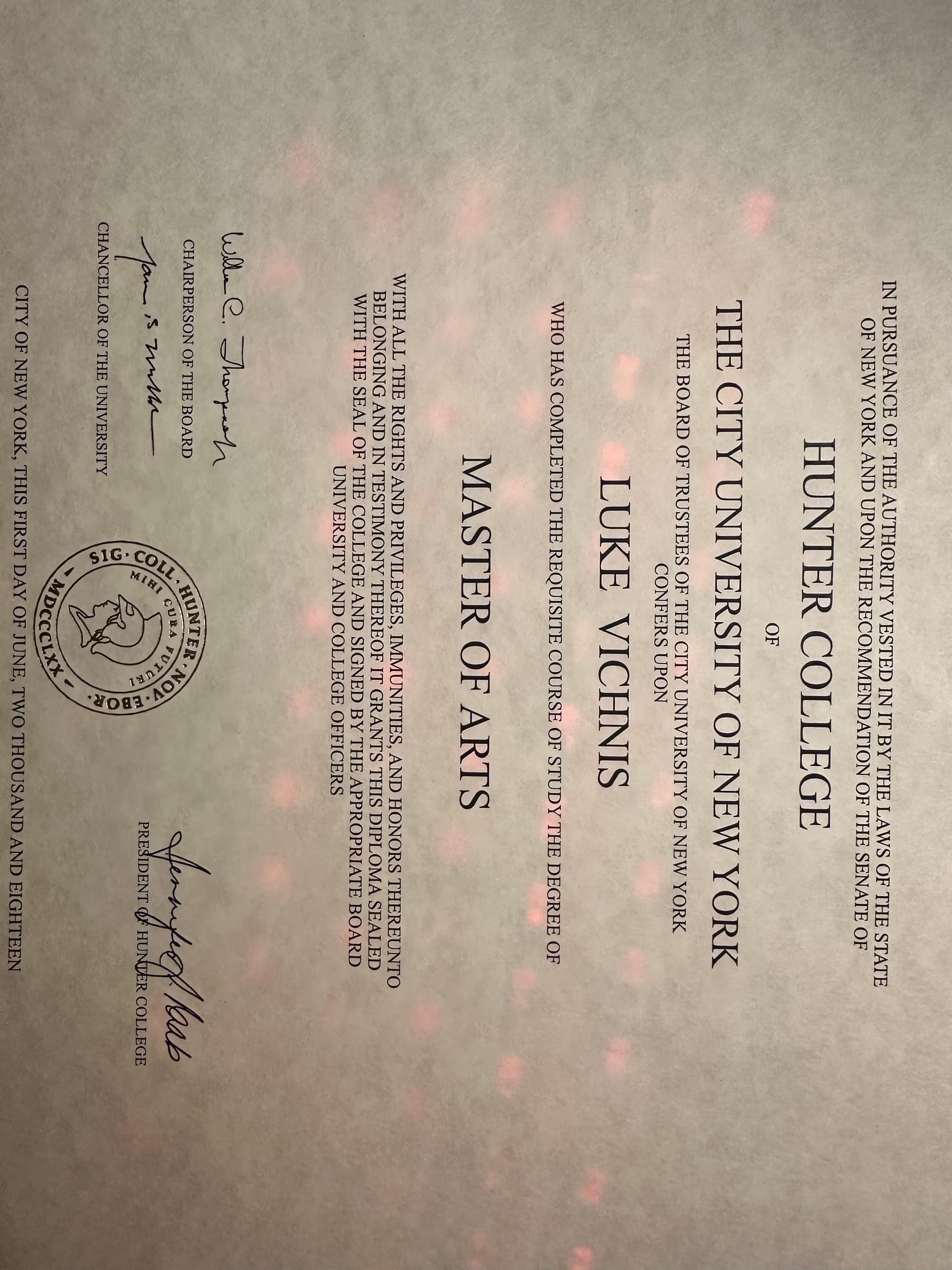 Luke graduated from Hunter College