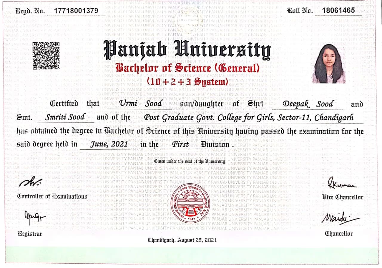 Urmi graduated from Panjab University