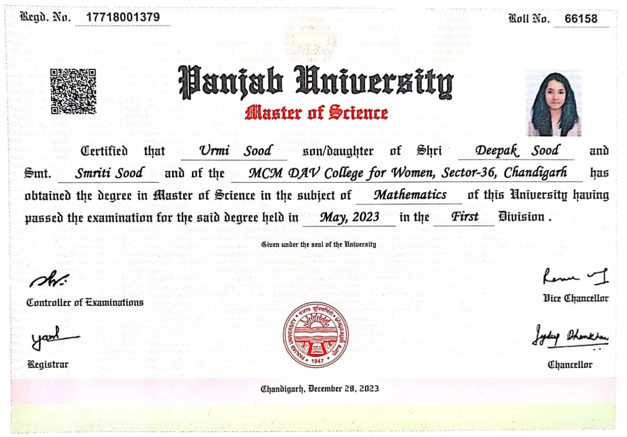 Urmi graduated from Panjab University