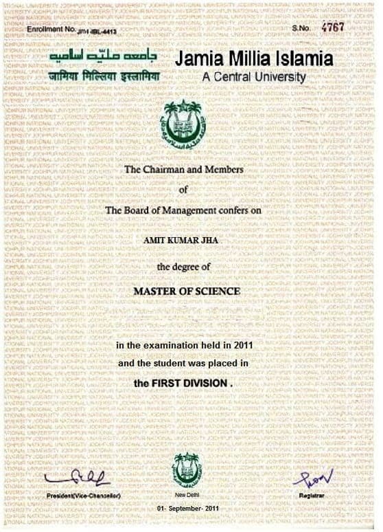 amit graduated from Jamia Millia Islamia University