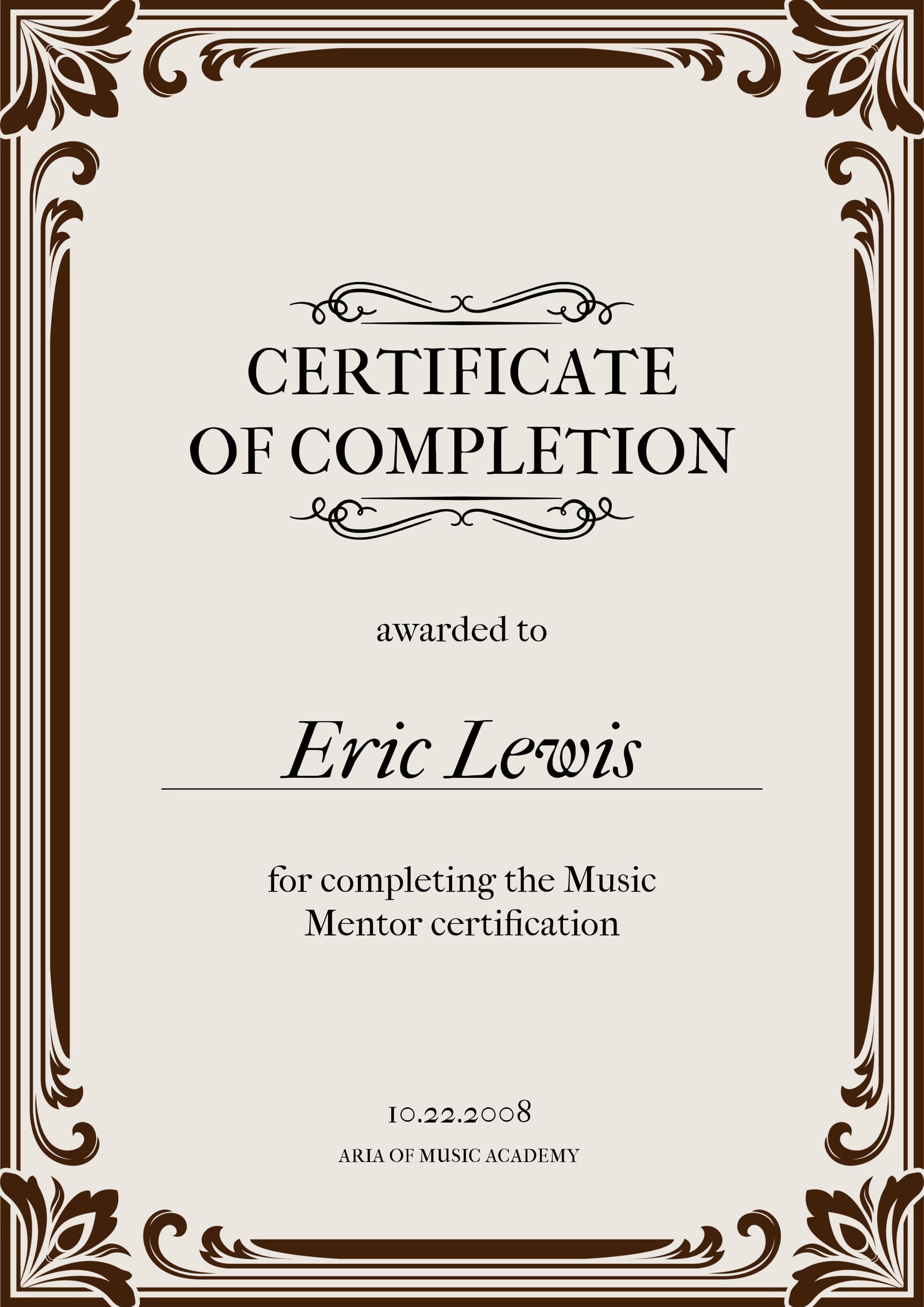 Eric graduated from Aria of Music Academy