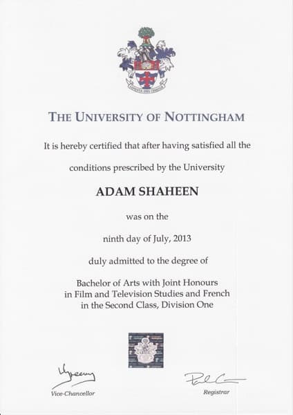 Adam graduated from Nottingham University