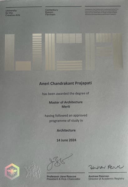 Aneri graduated from University for the creative Arts