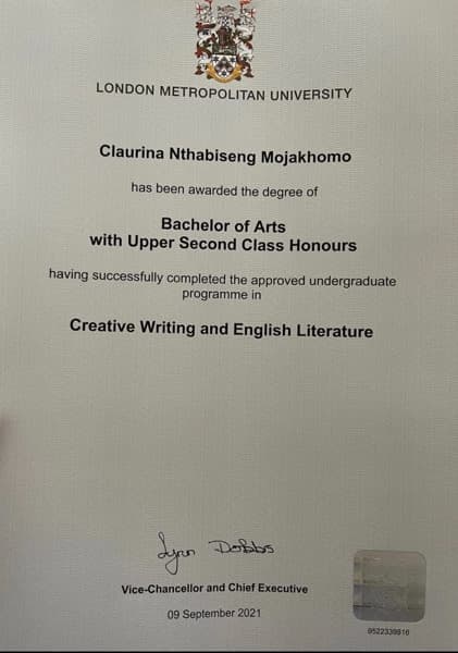 Claurina graduated from London Metropolitan University