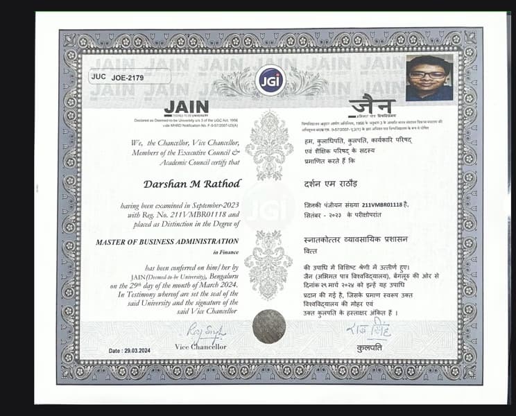 Darshan graduated from Jain